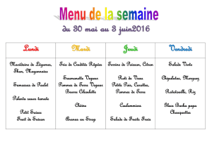 Menu de la semaine du 30 mai au 3 juin2016 Lundi Mardi Jeudi