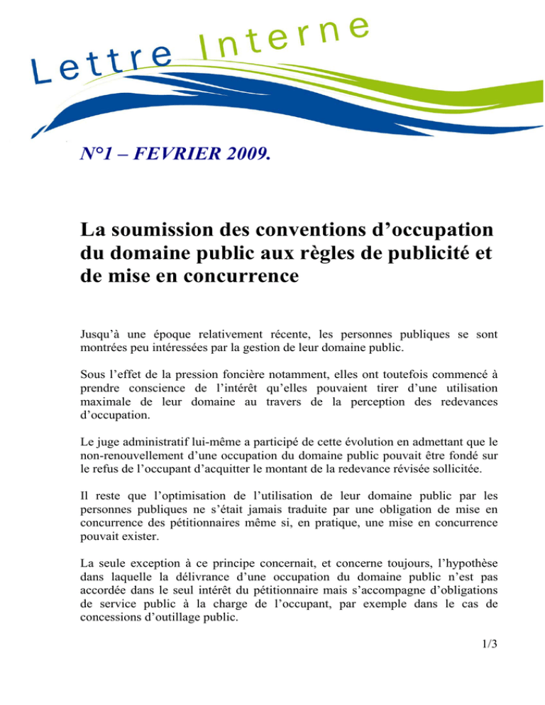 Conventions d`occupation du domaine public aux règles de publicité Conventions d`occupation du domaine public aux règles de publicité