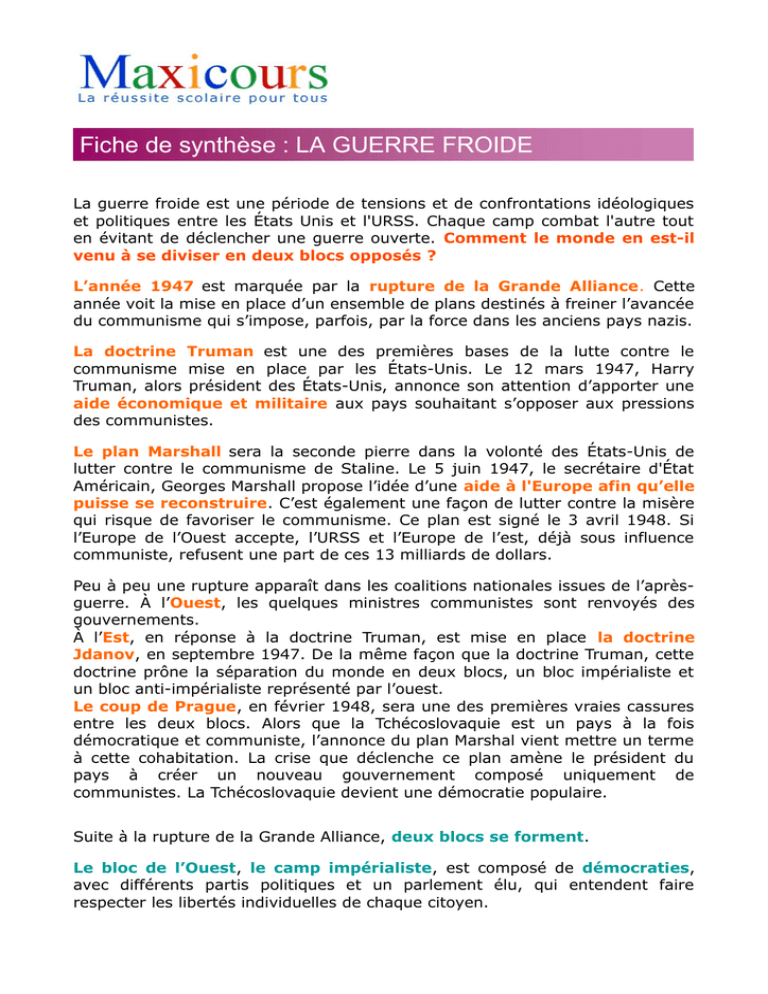 La Guerre Froide Fiche De Révision