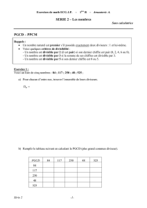 SERIE 2 – Les nombres PGCD – PPCM