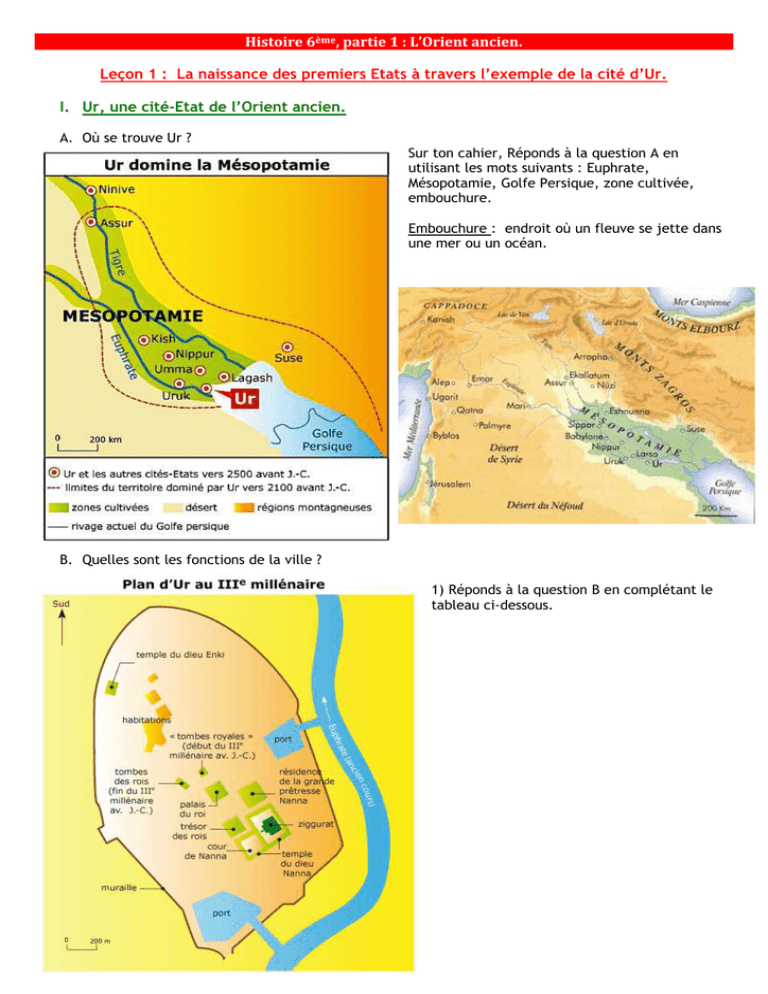 Histoire 6ème, Partie 1 : L`Orient Ancien. Leçon 1 : La Naissance Des