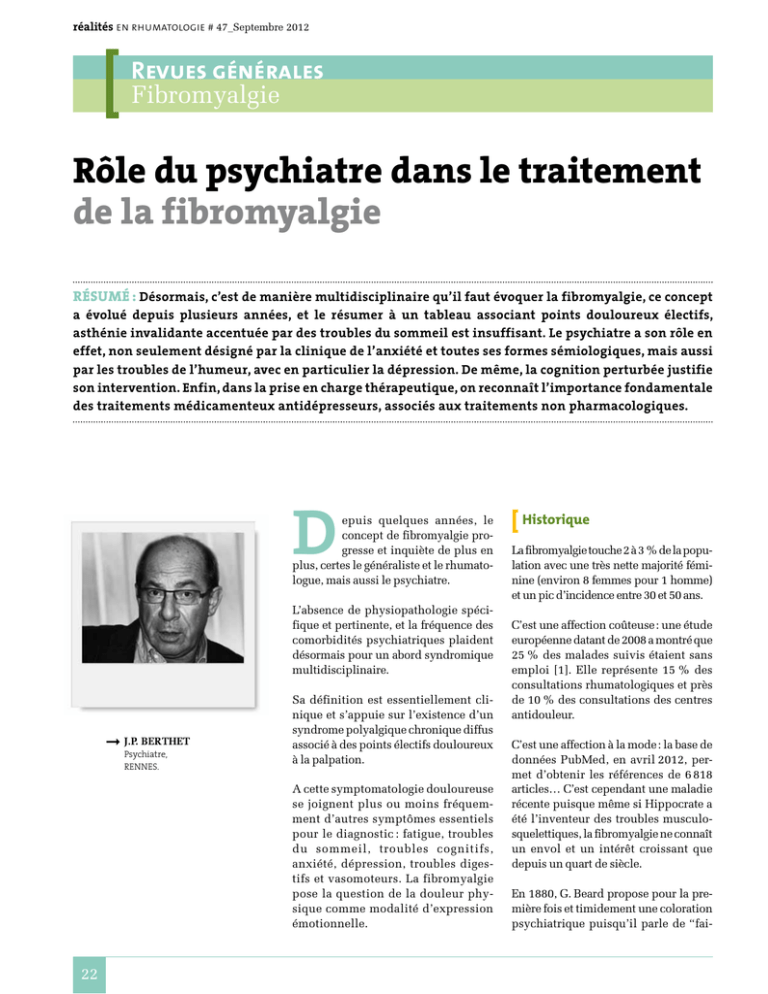 Rôle Du Psychiatre Dans Le Traitement De La Fibromyalgie