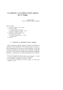 La prédication et les prédicats d`ordre supérieur dans le langage*