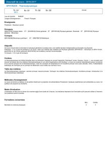 SPHYB205 - Thermodynamique Descriptif de cours : 2016-2017